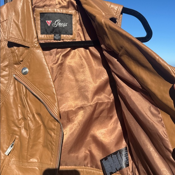 Y2K Guess Faux Leather Vest Brown Motorcycle Retro small - Picture 5 of 5